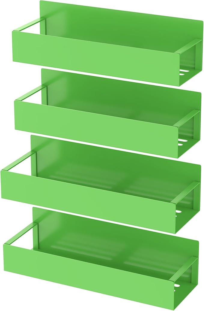 HuggieGems 4 Pack Magnetic Spice Storage Rack Organizer for Refrigerator and Oven, Green Fridge Organizers and Storage
