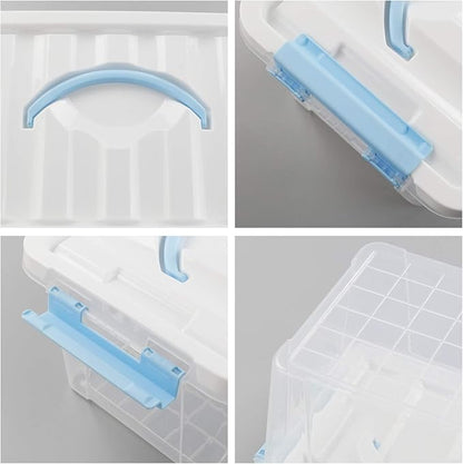 Gloreen 6 Quart Clear Storage Bins with Lid and Blue Handle, Multipurpose Plastic Storage Latch Box/Containers, 2 Packs