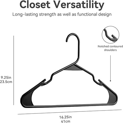 Plastic Hangers - 50 Pack, Durable Space Saving for Everyday Use and Dorm Room Essentials - Black