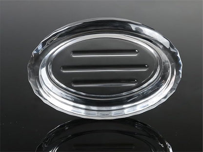 Glass Soap Dish for Bathroom Countertop, Shower, Kitchen Sink, Oval Heavy Bar Soap Holder with Raised Ridges, Transparent, 1 Pack