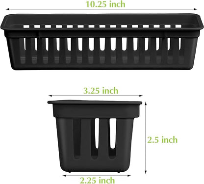 Domensi 24 Pack Slim Plastic Storage Baskets Tray for Organizing 10.25x3.25x2.5 Inch Small Narrow Storage Bins Stackable Drawer Pencil Trays Holder for Desk Garage Cabinet Container (Black)