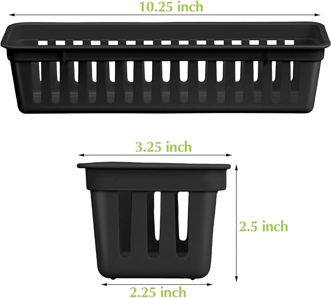 Domensi 12 Pack Slim Plastic Storage Baskets Tray for Organizing 10.25x3.25x2.5 Inch Small Narrow Storage Bins Stackable Drawer Pencil Trays Holder for Desk Garage Cabinet Container (Black)
