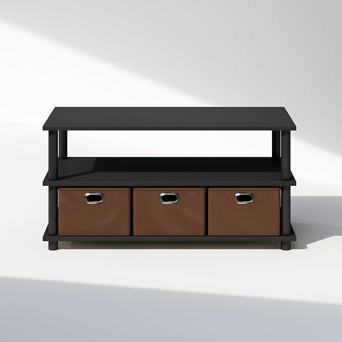Furinno Turn-N-Tube Shoe Rack, 3-Tier Compact Shoe Organizer, Toolless Shoe Storage with Bin Drawers and Open Shelves, 15.5 x 31.2 x 15.4, for Closet Entryway, Office, Garage, Black Oak