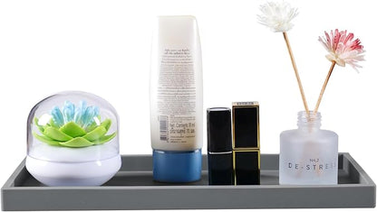 Bloss Silicone Tray Set for Bathroom/Kitchen Counter - 11.8x5.1 inch Bathroom Soap Dispenser Tray and Soap Holder, Silicone Vanity Trays Countertop Organizer for Scrubber, Perfume, Jewelry, Candle