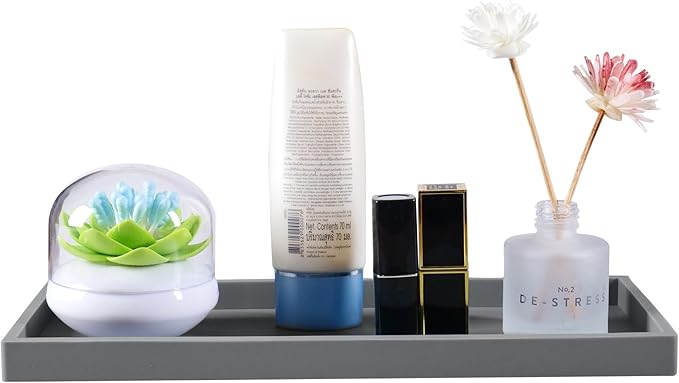 Bloss Silicone Tray Set for Bathroom/Kitchen Counter- 15.7x5.9inch Bathroom Soap Dispenser Tray and Soap Holder, Silicone Vanity Trays Countertop Organizer for Scrubber, Perfume, Jewelry, Candle Tray
