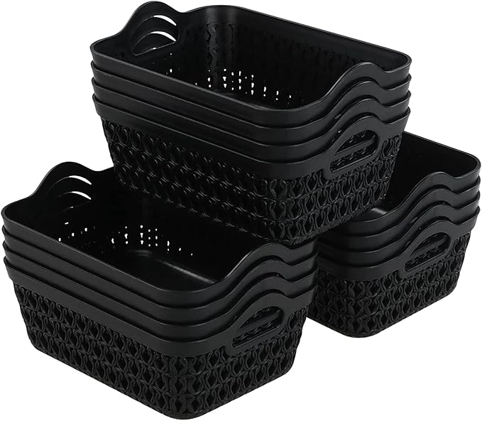 Small Plastic Desktop Storage Basket Tray, Black, 12 Packs
