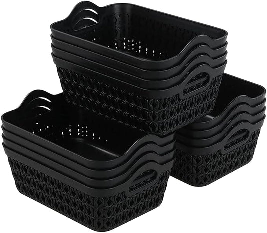 Small Plastic Desktop Storage Basket Tray, Black, 12 Packs