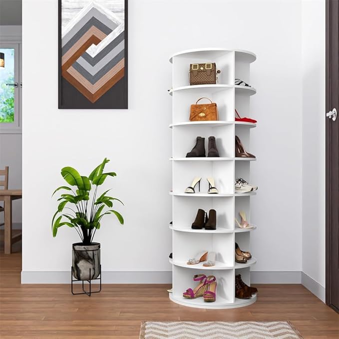 Shoe Organizer 7-Tier Spinning Shoe Rack - 360° Rotating Storage Organizer for 20-30 Pairs, Space Saving Narrow Design for Entryway/Closet Closet Handbag Display Rotate