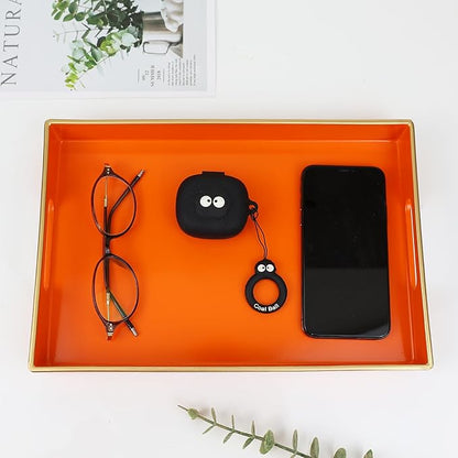 Spsyrine Orange Bathroom Vanity Tray with Handles for Dresser Tops, Countertop, Perfume Decorative Tray, 11.8” * 7.87” *1.37”
