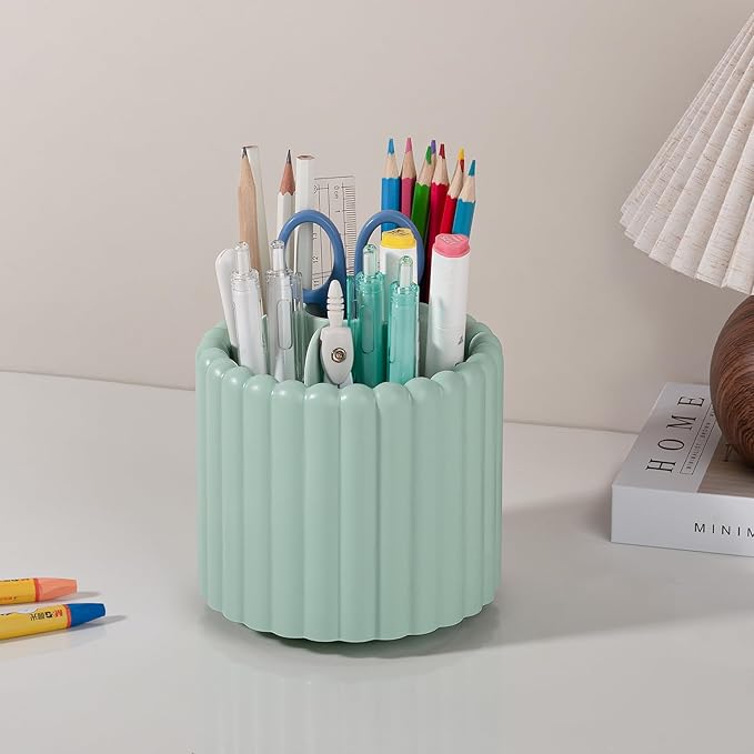 Anyoifax 360 Rotating Makeup Brush Holder 7 Slots Make Up Brush Organizer Removable Spinning Cosmetic Brushes Storage Pen Holder for Vanity, Dresser, Desk, Green