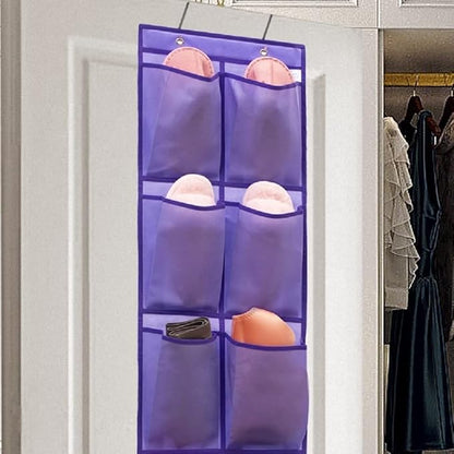 Over The Narrow Door Shoe Organizer Hanging 6 Large Fabric Pockets Back Door Shoe Holder for Closet with 2 Hooks (PURPLE)