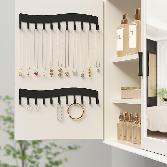 Wall Necklace Organizer Holder: Wall Mounted Jewelry Hanging Storage Necklaces Display Hanger Black