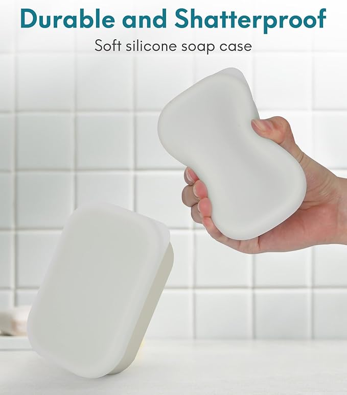 Quatish Compact Leakproof Travel Soap Case, Silicone Soap Box with Draining Layer, Enhanced Soap Container, Suitable for Camping, Gym, Bathroom, Outdoor Essentials, Beige