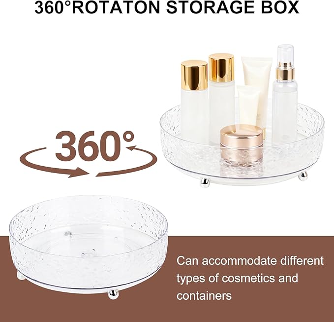 360° Rotating Makeup Organizer, 9" Clear Perfume Organizer Turntable Lazy Susan for Vanity, Pantry, Bathroom Counter, Cabinet, Spinning Cosmetic Storage Holder for Skincare, Perfume, Lotions
