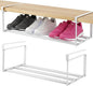 2 Pcs Expandable Shoe Rack Organizer, Adjustable Retractable Shoe Racks, Multifunctional Under Cabinet Hanging Shelf for Closet Storage, White, 16.5-31.5 Inch, Space Saving