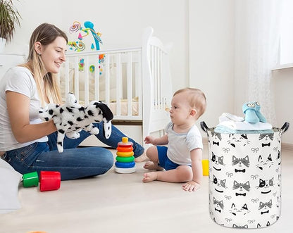 Large Storage Baskets,Waterproof Laundry Baskets,Collapsible Canvas Basket for Storage Bin for Kids Room,Toy Organizer,Home Decor,Baby Hamper(Bowknot Cat)