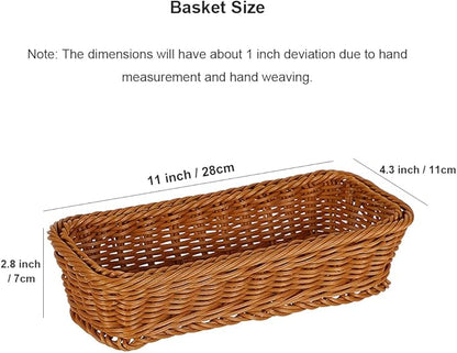 Small Wicker Bread Basket, Cracker Basket, Silverware Organizer Baskets, Flatware Organizer for Drawer, Stackable Wicker Narrow Baskets for Spoons Forks Knives Stationery (Rectangle)