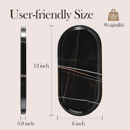 Koville Natural Black Marble Tray, 12"x6" Decorative Tray for Countertop, Catchall for Perfume, Candles, Jewelry Dish