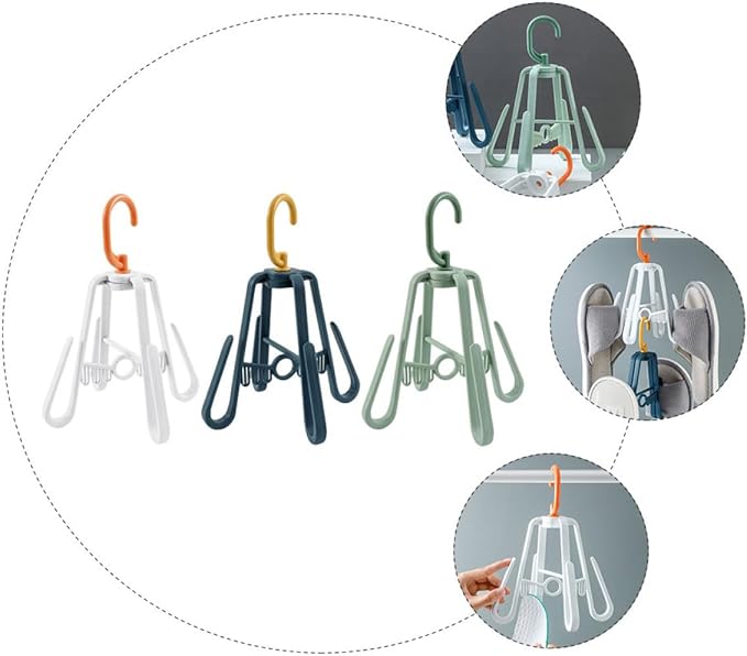 VOSAREA Windproof Hanging Shoe Organizer Hooks 3pcs Set Nordic Color Balcony Shoe Drying Rack 4 Hooks for Home and Insole Clip