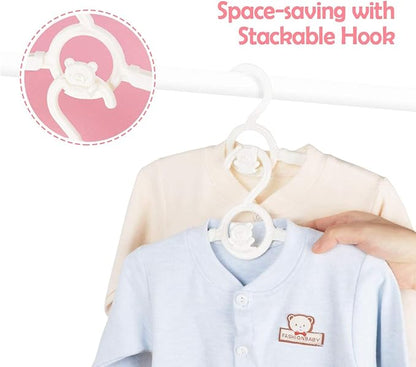 HGYZE Baby Hangers for Closet 20pcs, White Kids Clothes Hanger Plastic, 11-14" Adjustable Bulk Perchas for Newborn, Non-Slip Children Outfit Bear Hanger for Girl Boy Toddler Infant Nursery Clothing