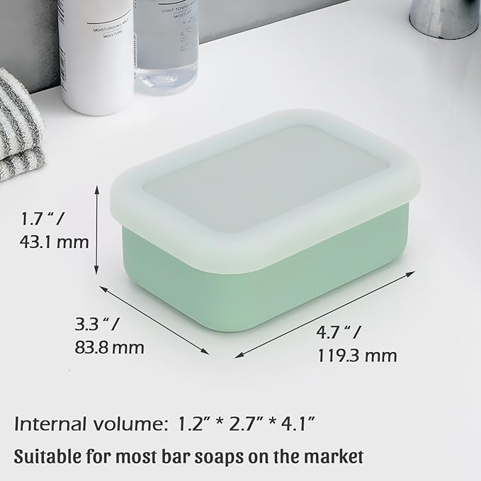 AIDIMMING Leak Proof Silicone Travel Soap Case, Compact Portable Soap Holder with a Translucent lid That Lets You See The soap Inside, Bar Soap Container for Traveling, Camping, Gym (Clear&Green)