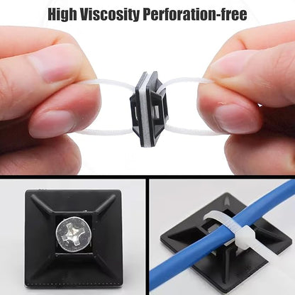 500Pcs Adhesive Zip Tie Mount, 3/4in Black Cable Tie Mount, Plastic Zip Tie Mounting Squares, Sturdy Zip Tie Sticky Mounting Pads for Cable Organizer (Black, 3/4"-500pcs)