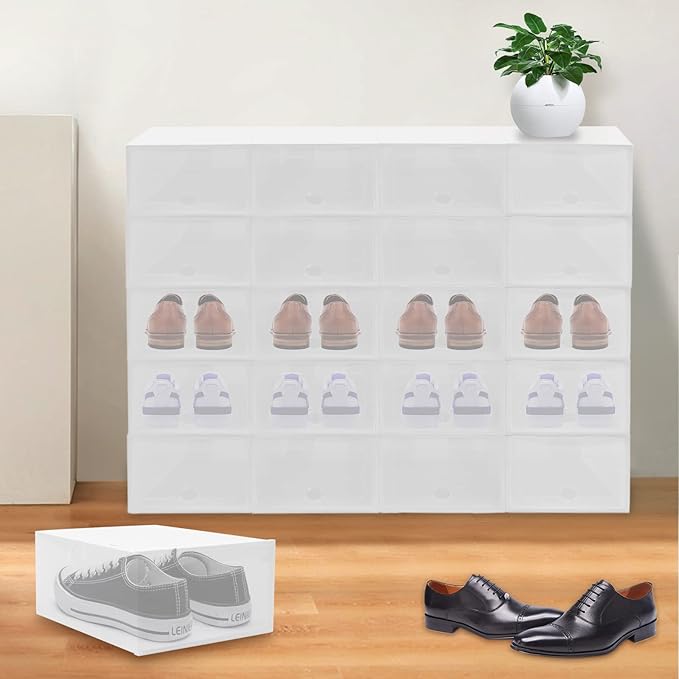 Large Clear Shoe Boxes Organizer Foldable Space-Saving Storage Bins Shoe Cabinet