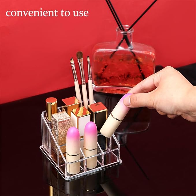 Lipstick Organizer and Storage, 9 Slots Clear Case Display Rack Holder (QX152)
