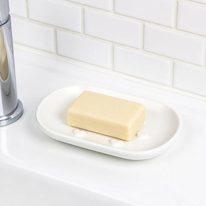 HILLSPRING Ceramic Soap Dish with Heart Bump Design, Keeps Bar Soap Elevated and Dry, Decorative Bar Soap Holder for Bathroom, Kitchen Sink, Vanity, Matte White, 5"x3.5"