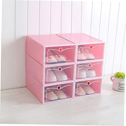 6pcs Transparent Stackable Shoe Box Thickened Plastic Storage Container for Shoes Large Pink for Organizing Closets and Entryways