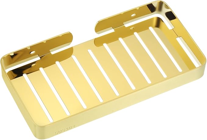 uxcell Soap Dish Holder, 304 Stainless Steel Soap Bar, Wall Mounted Soap Tray with Installation Kits, Soap Saver for Shower Wall Kitchen Counter (Gold)