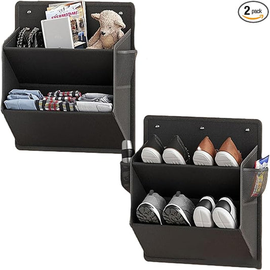 2 Pcs Rv Shoe Storage, Hanging Shoe Organizer with Sticky Adhesive Tape, Save Space Wall Mounted Shoes Rack with Large Deep Pockets for Camper, RV Accessories Organization (Black)