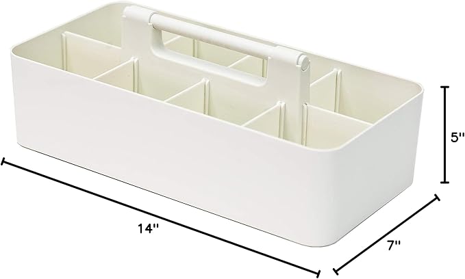 New Plastic Portable Makeup Organizer Caddy Tote Divided Basket Bin with Handle, for Bathroom Storage - Holds Blush Makeup Brushes, Eyeshadow Palette, Lipstick - Extra Large Made In USA (Ivory)