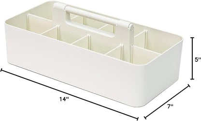 New Plastic Portable Makeup Organizer Caddy Tote Divided Basket Bin with Handle, for Bathroom Storage - Holds Blush Makeup Brushes, Eyeshadow Palette, Lipstick - Extra Large Made In USA (Ivory)