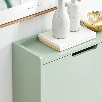 Haotian Green Shoe Cabinet with 4 Flip-Drawers, Narrow Freestanding Shoe Rack, Slim Shoe Organiazer for Entryway Hallway Mudroom(7.5" D x 39.4" W x 35.8" H) FSR100-GR
