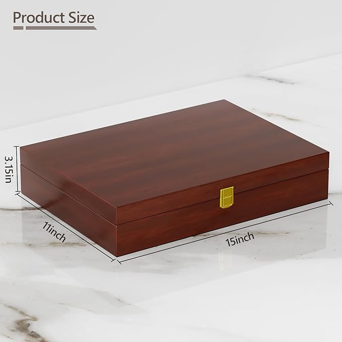 Solid Walnut Silverware Storage Box,Silverware Chest Case with Black Felt Lined,Wood Flatware Storage Box for 12 sets of Utensils,Silverware Chest without Silverware,Silverware Organizer with Lid