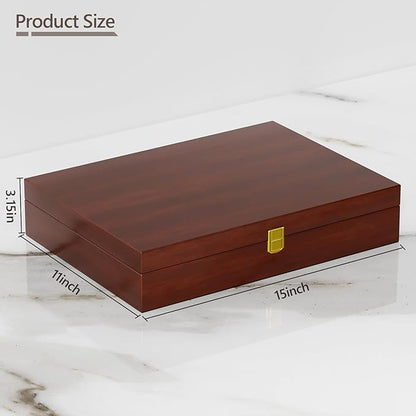 Solid Walnut Silverware Storage Box,Silverware Chest Case with Black Felt Lined,Wood Flatware Storage Box for 12 sets of Utensils,Silverware Chest without Silverware,Silverware Organizer with Lid