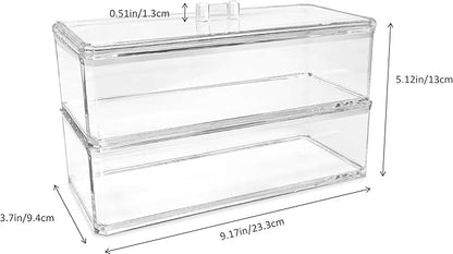 Acrylic Makeup Organizer Cosmetic Storage Display Case Makeup Brush Cotton Ball Pads Swab Q-tip Holder Lipstick Dispenser Canister Bathroom Container (9.2x3.7x5.1in, 2 Tiers, Clear)