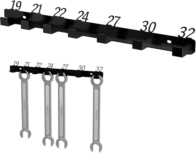 Metal Wrench Organizer, Wall-Mounted Storage Rack for Wrenches, Gift for Professional Mechanics, Sturdy Metal Rack, Combination Wrench Organizer for Wall, Holder for 7 wrenches（Fits 19mm to 32mm）
