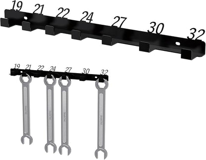 Metal Wrench Organizer, Wall-Mounted Storage Rack for Wrenches, Gift for Professional Mechanics, Sturdy Metal Rack, Combination Wrench Organizer for Wall, Holder for 7 wrenches（Fits 19mm to 32mm）