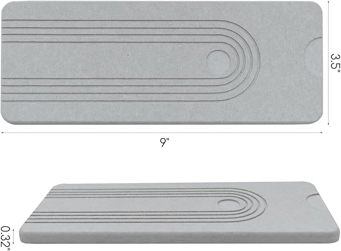 Water Absorbing Stone Trays, 2-Pack 9"x3.5" Light Gray Semicircle Quick-Dry Organizer, Keeps Countertops Dry for Kitchen & Bathroom Use