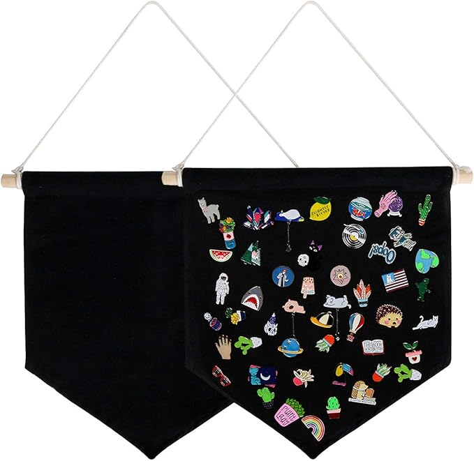 Enamel Pin Wall Display Banner Holder, Blank Canvas Banner Wall Hanging Brooch Jewelry Storage Case Display Storage Set for Pin and Brooch Collections (2Pcs Black A)