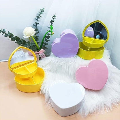Blue Heart Jewelry Storage Box With Mirror Double Layer Plastic Jewelry Box Love Heart Desk Shelf Creative Jewelry Storage Organizer For Girls Jewelry Boxes and Organizers