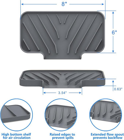 Sponge Holder for Kitchen Sink, Dish Sponge Holder & Soap Tray with Drain, Bathroom Sink Sponge Drying Rack & Perfect Organizer for Dispenser,Bottle,Cup on Sinks or Counter(8"x 4"Gray)