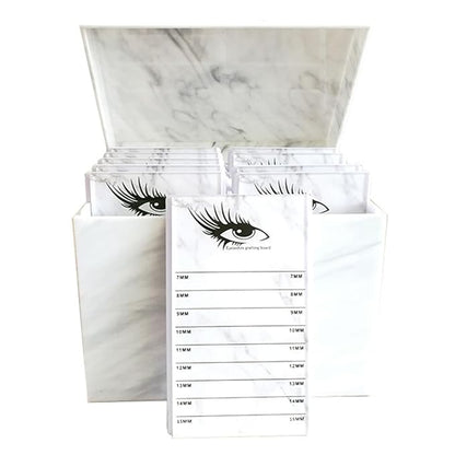 10 Layers Acrylic Eyelash Storage Box,Eyelash Holder Extension Tool,Makeup Organizer False Eyelashes Glue Pallet Holder, Grafting Eye lashes Close-Packed Display with 10 Pallets (Marble White)