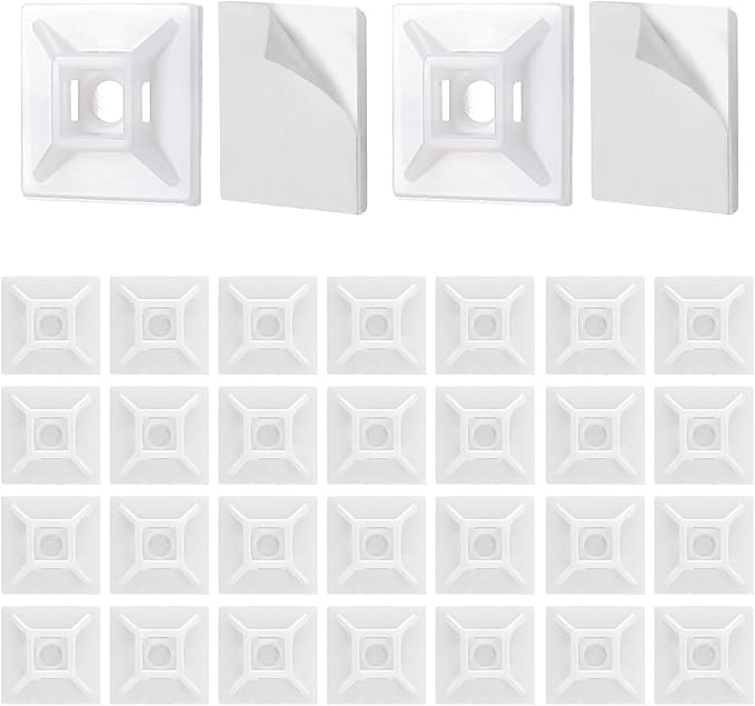 500Pcs Adhesive Zip Tie Mount, 3/4in Cable Tie Mount, Plastic Zip Tie Mounting Squares, Sturdy Zip Tie Sticky Mounting Pads for Desk Cable Organizer (White, 3/4"-500pcs)