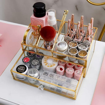 L-Lei Cosmetics Storage,Clear Glass Makeup Brush Holder, Cosmetic Storage for Holding Brushes Nail Polish Lipstick, Dresser Desktop Decorative