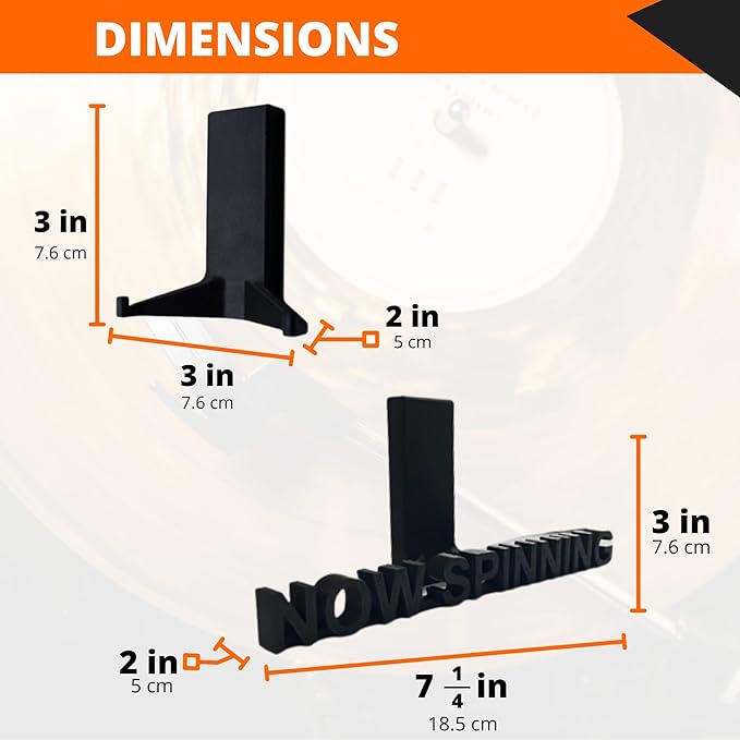 Now Spinning Vinyl Record Wall Mount Display/Shelf | Hang Albums Without Wall-Damage | Perfect for Office, Home, Dorms, and Apartments (Now Spinning + 2 Mounts, Black)