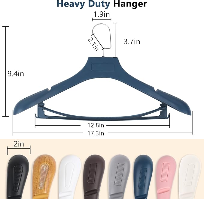 DEDU Plastic Extra Wide Shoulder Suit Hangers for Men 15 Pack Width 17.7", Blue Sweater Hangers no Shoulder Bump Non Slip for Thick Sweaters, Clothes Hangers with Pants Bar & Metal Hook