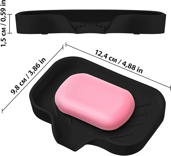 2 PCS Premium Black Self-Draining Soap Bar Holder - Elegant Soap Dish for Shower & Bathroom Use - Versatile Soap Dishes for Bar Soap - Durable Soap Holder & Bathroom Soap Dish Solution